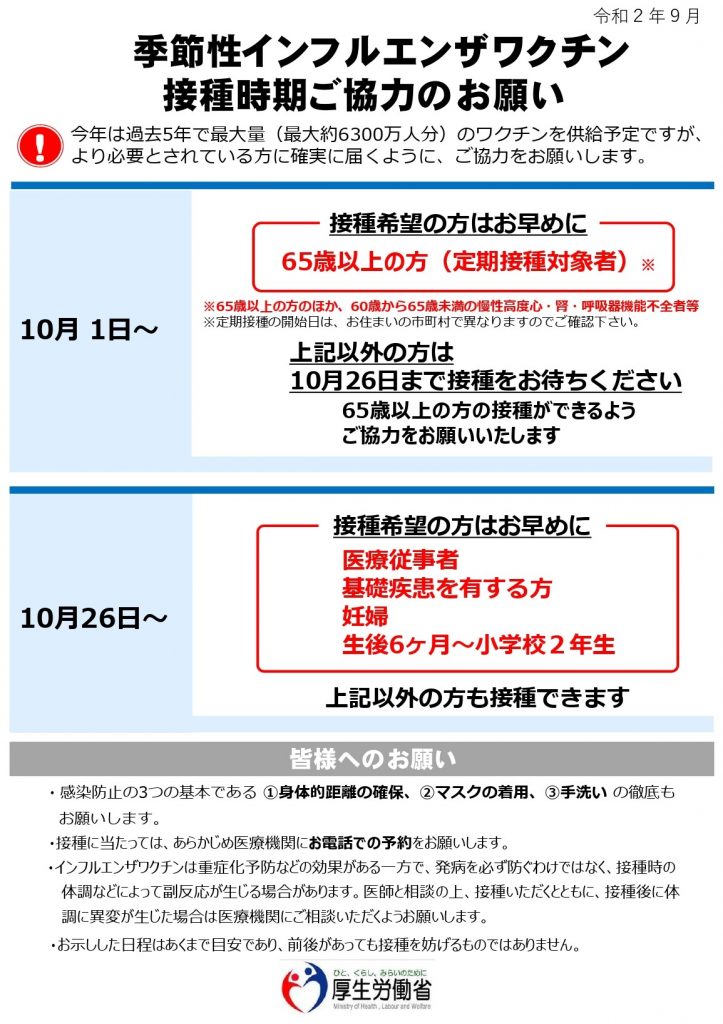 インフルエンザ予防接種のお知らせ 医療法人社団 萌気会